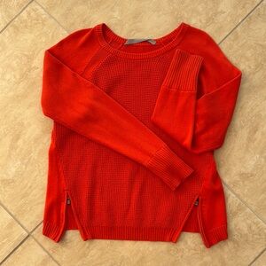 Athleta Red Crew Neck Sweater with Long Sleeves and Side Slits